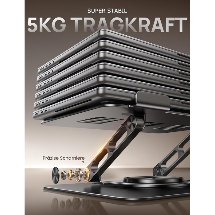 Підставка для ноутбука Lamicall, регульована - 360° обертання, складна, алюмінієва - для столу/офісу, універсальна ергономічна підставка для Macbook Pro Air, 10-17,3' (чорний)