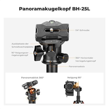 Міні штатив K&F Concept S225A1+BH-25: компактний штатив для камери з кульковою головкою 360°, 52 см, з тримачем для телефону, для Canon/Sony/Nikon/Fujifilm, до 6 кг