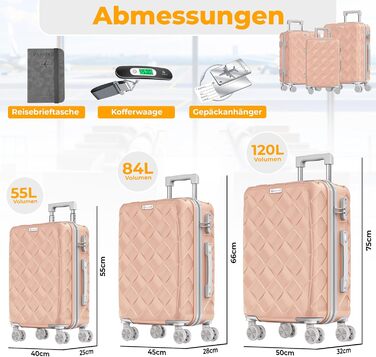 Набір валіз KESSER® 3 шт. | Валізи з ABS-пластику з кодовим замком, ваги для валіз та органайзер для документів, 360° колеса | Ручна поклажа та великі валізи для подорожей та бізнесу (Нюдовий сірий)