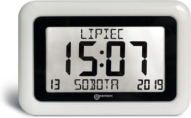 Calendar Clock - Geemarc Viso10 with automatic time setting and large letters - For people living with Alzheimer's - Battery operated - No backlight - Version DE - White