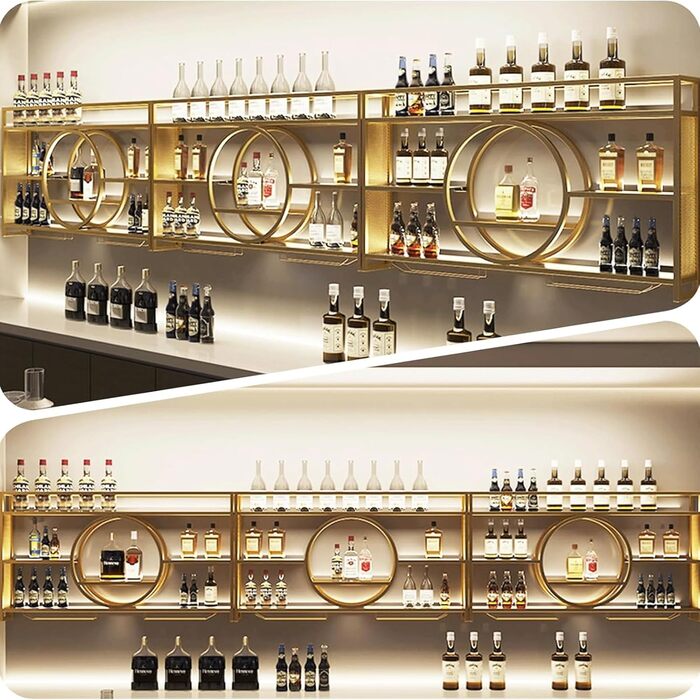 Настінна вітрина для вина Regal Metall: полиця для пляшок, барна вітрина, для бару, ресторану, інтер'єру (золота, 100*15*80)