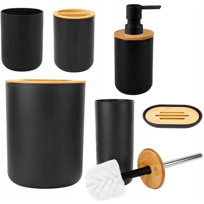 Елегантний набір для ванної кімнати 6в1: дозатор для мила та тримач для паперу, чорний