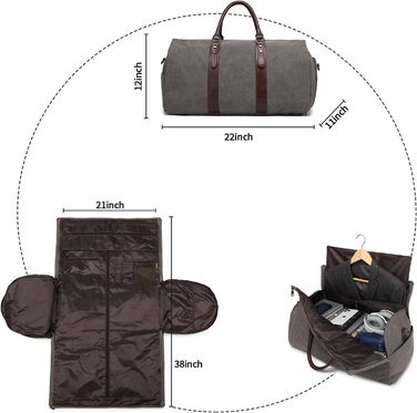 Portable Garment Bag, Men's Suit Bag for Business Travel, Large Leather Travel Bag with Shoe Compartment (Gray Backpack)
