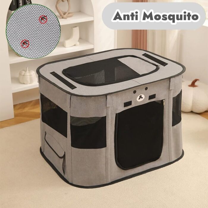 Portable Dog House & Pet Pen - 90x70x60cm Foldable Playpen for Dogs, Cats & Puppies - Enclosed Pet Tent (Gray)