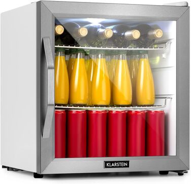 Klarstein Mini-холодильник з скляними дверцятами, 47 літрів, для кімнати, тихий, indoor/outdoor, срібно-білий