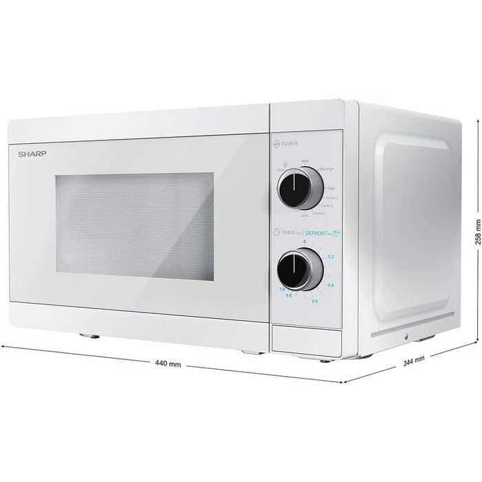 Мікрохвильова піч Sharp YC-MG01E-B з грилем, 20л, 800Вт/1000Вт, ручне керування, колір кристаль-білий