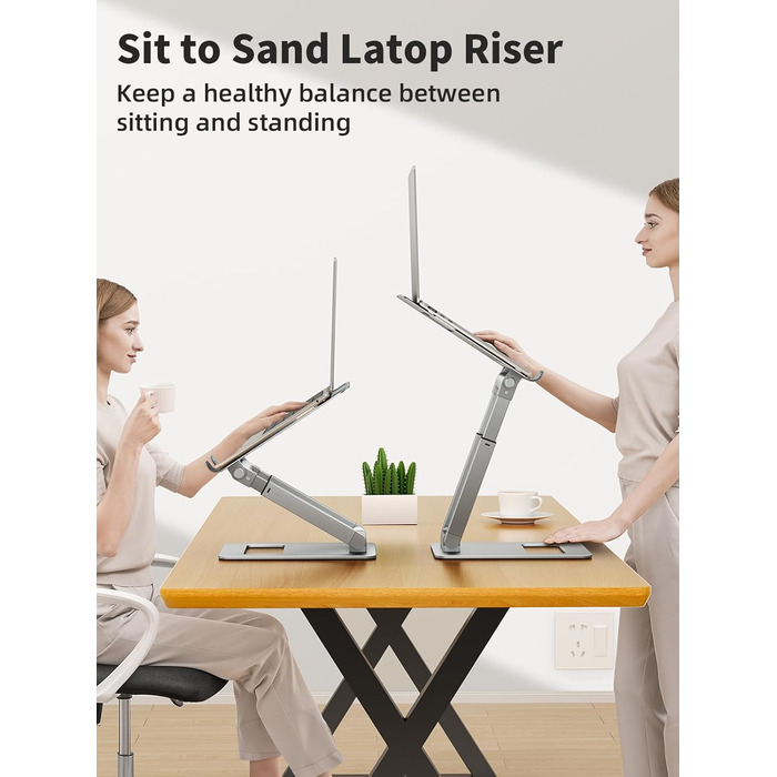 Adjustable Laptop Stand for Desk - Telescoping Design, Ergonomic Riser for 10-17 Inch Laptops (Silver)
