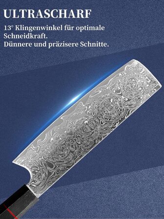 Японський ніж шеф-кухаря Plys Damast: професійний кухонний ніж з чорним дерев'яним руків'ям (Nakiri)
