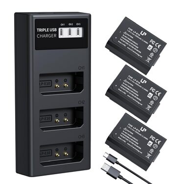 Комплект акумуляторів LP-E10 (1600mAh) 3 шт. та USB-зарядний пристрій на 3 слоти для камер Canon