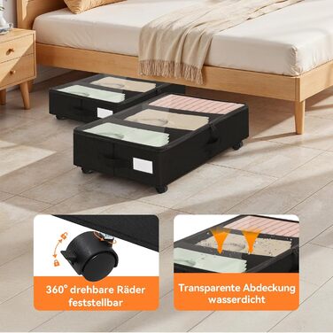 Підліжкова комода на колесах 2 шт., 48 л, ящик для зберігання під ліжком з кришкою та металевим каркасом, складаний ящик для зберігання під ліжко для одягу, постільної білизни, взуття (44л*2, блискавка)