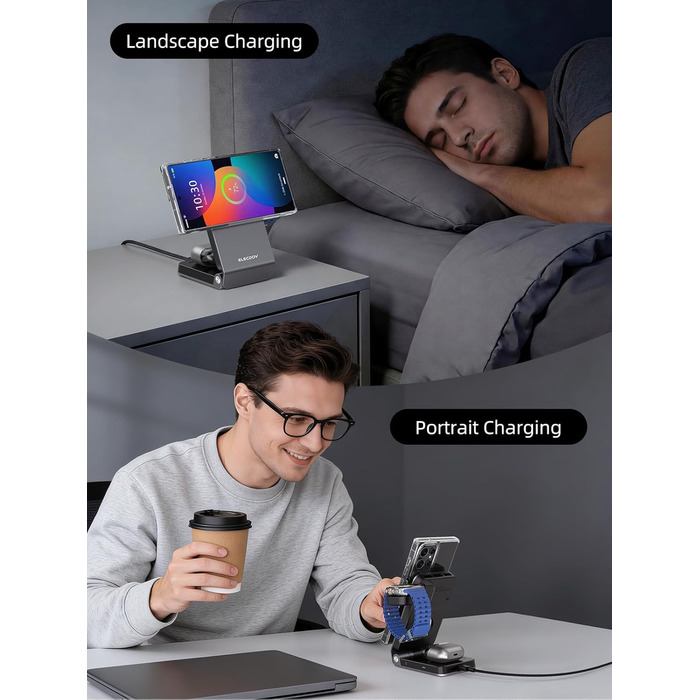 Магнітна бездротова зарядка Samsung з активним охолодженням 3-в-1 для Galaxy S26 Ultra, Watch 8 та Buds 4. Складана Qi зарядка для Android сірого кольору