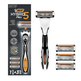 Чоловіча бритва BIC Hybrid 5 Flex, набір з 1 станка та 10 смінних касет (по 5 лез), з алое вера, вітаміном E та прецизійним тримером