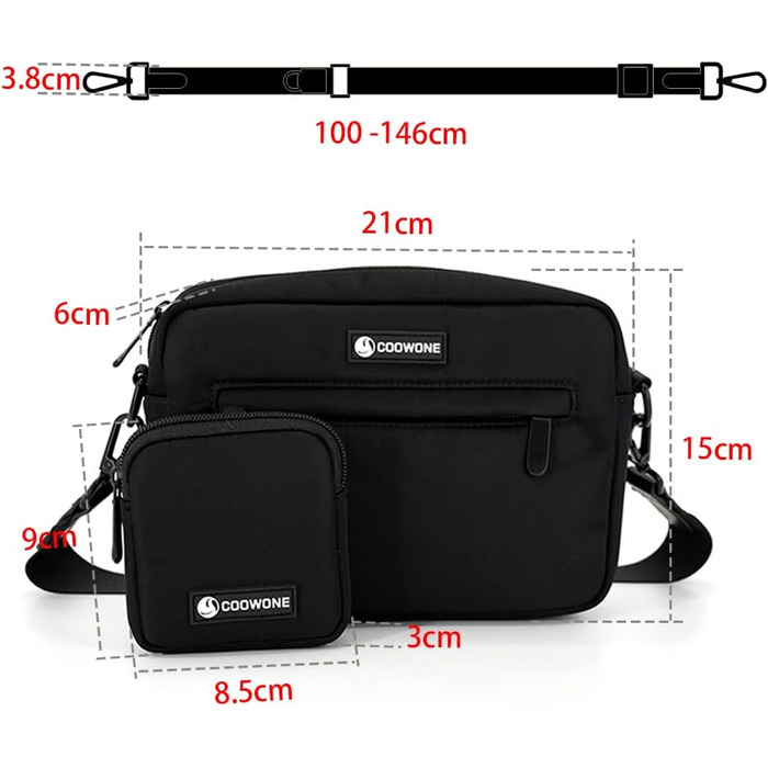 Сумка для ласощів для собак COOWONE, водонепроникна, з інтегрованим диспенсером для відходів, регульована через плече (Чорна)