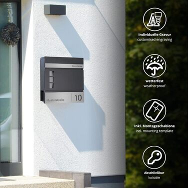 Поштовий ящик Forgard Helsingborg антрацит з газетницею, RAL 7016, персоналізований, з монтажним комплектом
