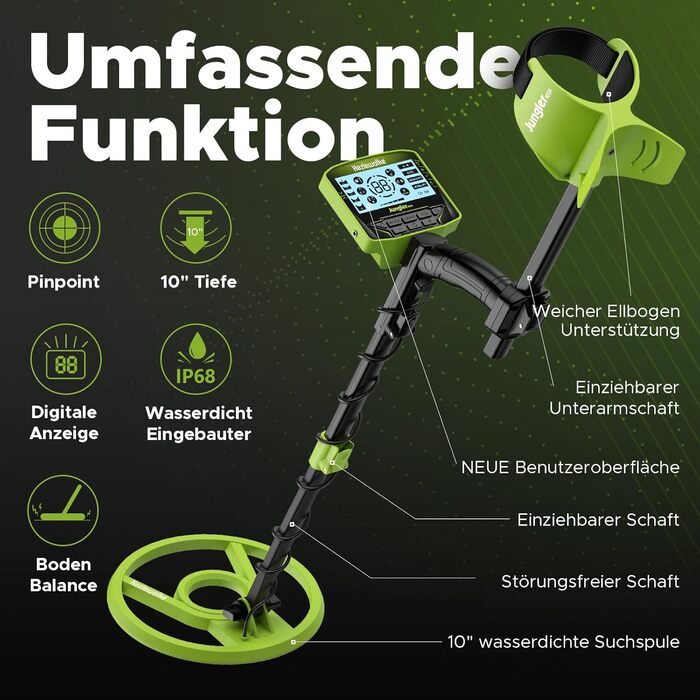 Металодетектор Profi Set: 10'' котушка, IP68, водонепроникний, Pinpoint, 5 режимів, LCD, DSP, для дорослих, пошук золота