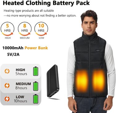 Powerbank 10000mAh для обігрівальної жилетки та одягу | UL2056 | Сумісний з жилеткою, штанами, термобілизною, чоловічий/жіночий | 5V/2A