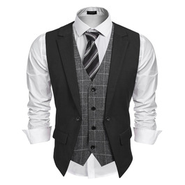 Жилет чоловічий COOFANDY стильний, в клітинку, Slim Fit, чорний - для весілля та ділових зустрічей