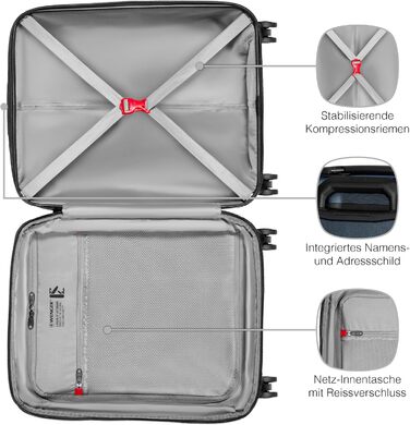 WENGER Pryo Hard Shell Suitcase with 4 Wheels, Trolley, Medium, 59 (67) L, Security Lock, for Men, Travel Vacation, 612537 (Blue, Carry-On)