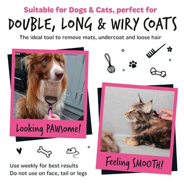 Bugalugs Щітка для грумінгу домашніх тварин: двосторонній вичісування та видалення підшерстка, для собак та котів