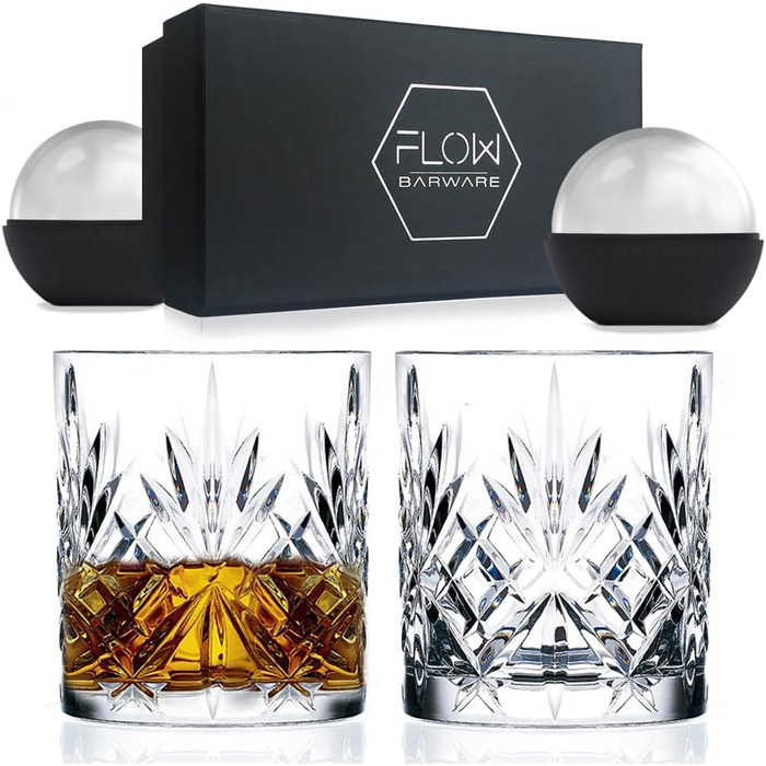 Набір склянок для віскі FLOW Barware 2 шт. | Склянки з кришталю для віскі, скотчу, бурбону, рому, джин-тоніку та негроні | Преміум якість