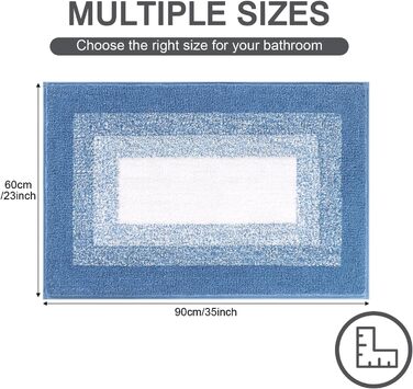 Super Soft Microfiber Bath Mat - Absorbent Non-Slip Bathroom Rug - Washable Shower Mat - 60x90cm Blue