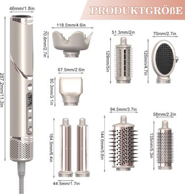 Мультистайлер для волосся AirStyler 1600W з 110000 RPM мотором: фен, плойка, насадки для укладки, дифузор, щітка