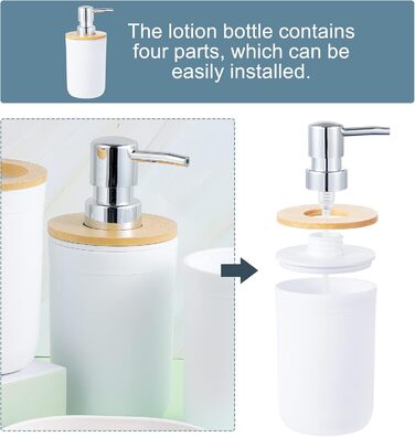 Набір аксесуарів для ванної кімнати з бамбука (4 шт.) - зубний стакан, тримач для зубної щітки, дозатор для мила, флакон для лосьйону, тримач для ополіскувача (білий)