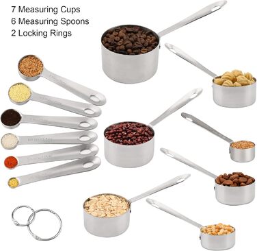 Smithcraft Measuring Cup and Spoon Set, Copper Measuring Cups and Spoons for Baking and Kitchen, Stainless Steel Measuring Cups and Spoons for Dry and Liquid Ingredients, Metal, 7 Measuring Cups and 6 Spoons