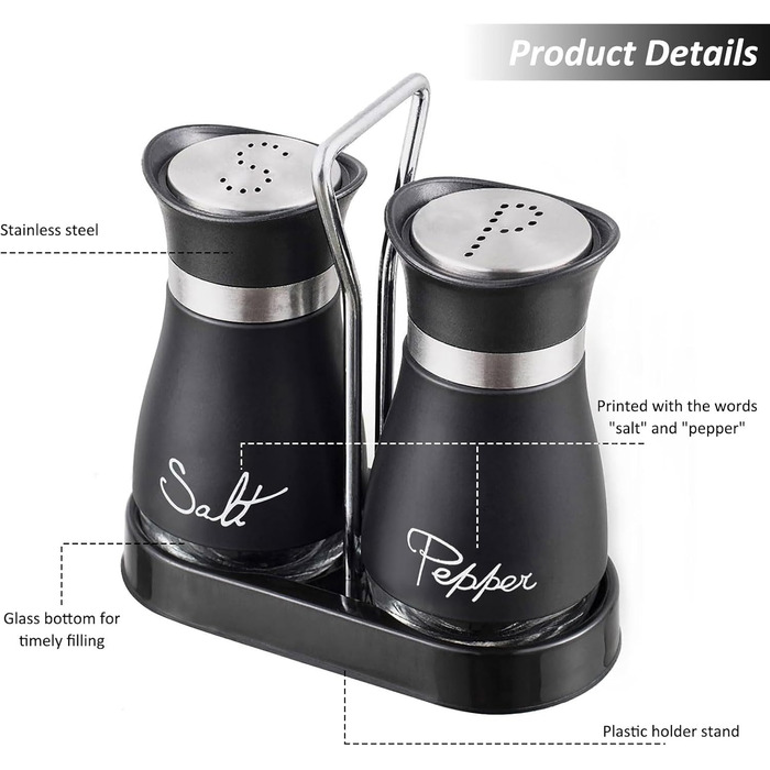 Набір для солі та перцю: скляні та нержавіючі солянки та перечниці, кухонне приладдя, набір для спецій, чорно-білі контейнери для спецій для кухні, в дорогу, кемпінг, барбекю, наповнювані