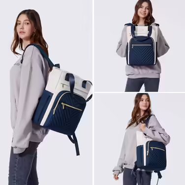 LOVEVOOK Handbag Backpack Women 2 in 1 Laptop Backpack Women with Laptop Compartment School Backpack Girls Teenagers Casual Daypacks Waterproof City Backpack for University, School, Travel, Work (17.3 inch, Beige Dark Blue)