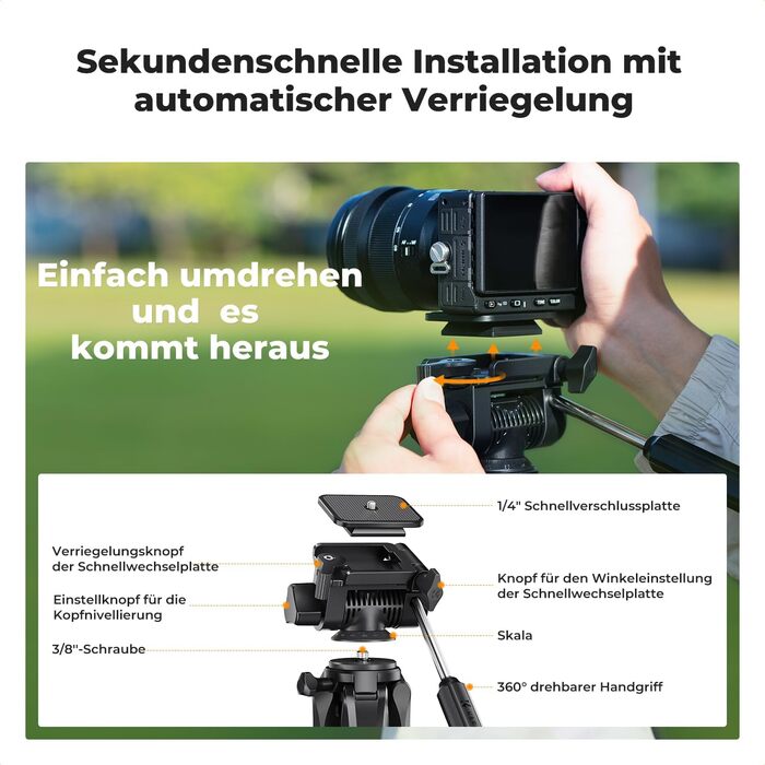 Штатив K&F Concept S255A3+BV01: Легкий штатив 190 см з сумкою та підставкою для смартфона/камери
