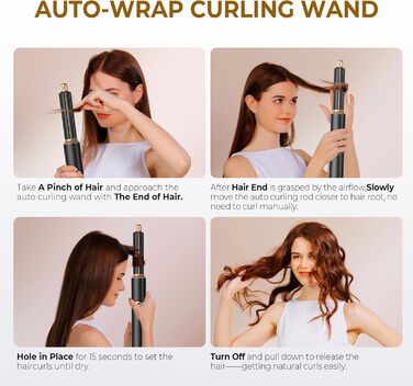 Фен-щітка 6 в 1 для волосся, Airstyler Set, автоматичний локонів, термощітка, фен, для жінок, чорний