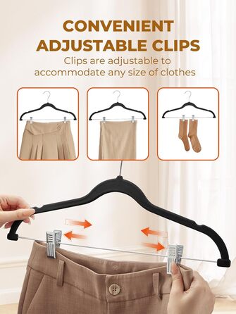 Набір вешалок для суконь та спідниць HOUSE DAY, 24 шт, чорні, з кліпсами, ультратонкі, антиковзаючі, економія місця