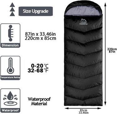 Сплячий мішок Friendriver XL, 4 сезони, водонепроникний, для дорослих та дітей, чорний, 86.6' x 33.46'