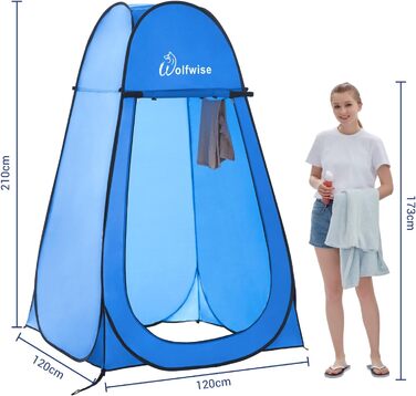 WofWise Portable Pop-Up Shower Toilet Tent - Outdoor Privacy Shelter for Camping, Hiking, Beach & Travel (Blue, XL)