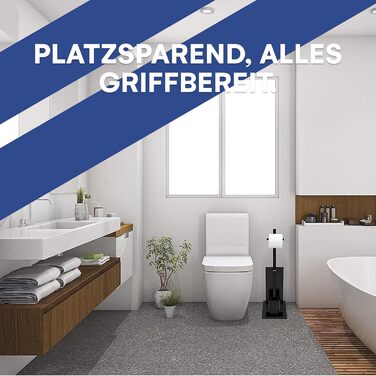 Набір для ванної кімнати WC-Garnitur з тримачем для туалетного паперу, без свердління, з нержавіючої сталі, скляний підстав, 32x20x70 см, чорний