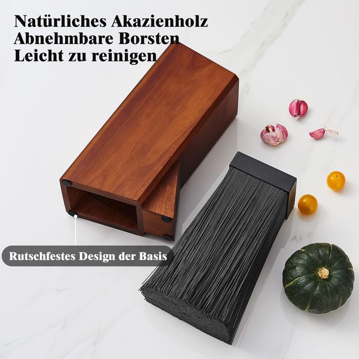 ENOKING Knife Block without Knives, Acacia Wood Knife Block, Knife Holder with Removable Plastic Bristles, Universal Wood Knife Block for the Kitchen Counter