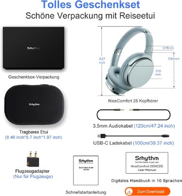 Бездротові навушники Srhythm NC25 з активним шумозаглушенням (ANC), Bluetooth, Hi-Fi звук, глибокий бас, NFC, вбудований мікрофон, складані (М'ятно-зелений)
