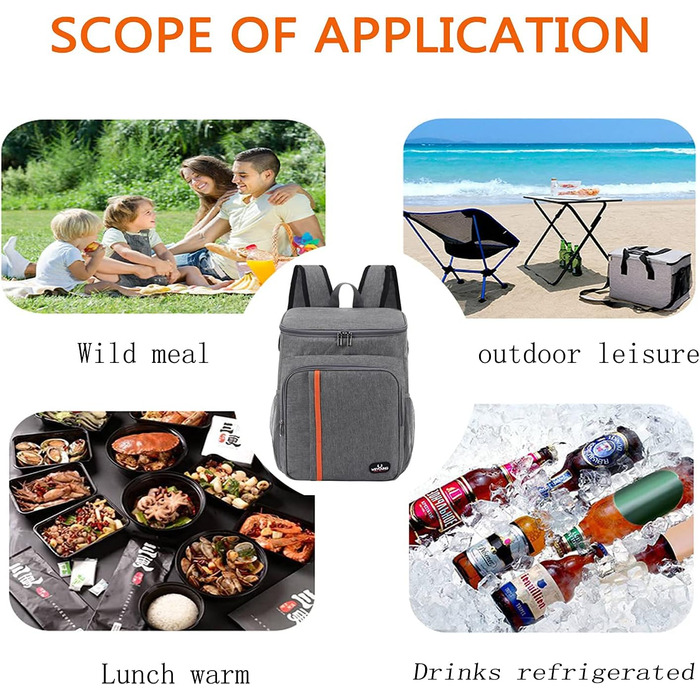 Ізольований рюкзак-холодильник 22L для пікніка, кемпінгу, пляжу, грилю, BBQ, подорожей. Серый.