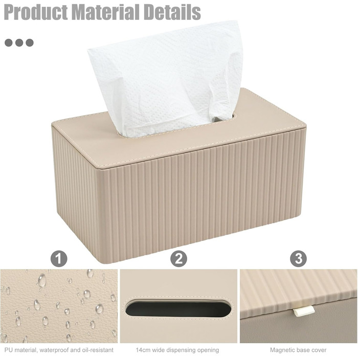 Скляниця для косметики з PU шкіри, 26x15x12 см, магнітна застібка, для ванної, кухні, авто, офісу - матова бежева