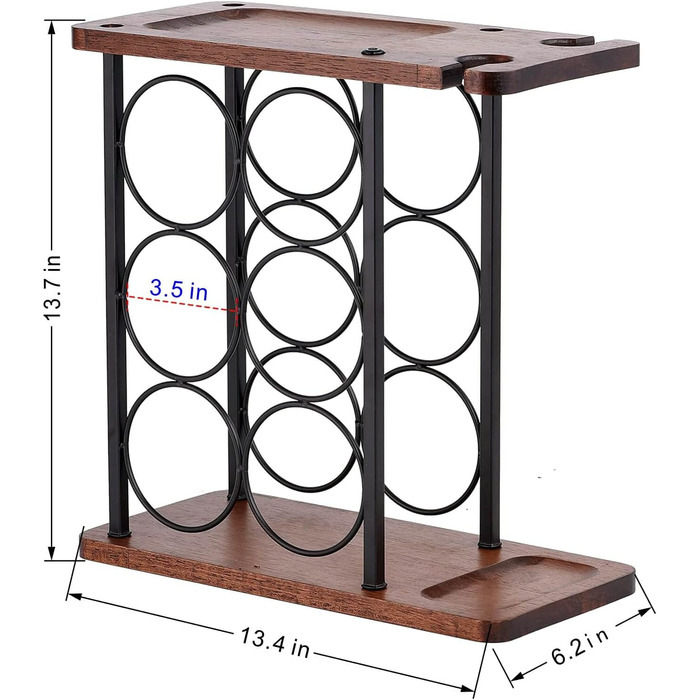 Wine rack with glass holders, tabletop wine holder with tray, freestanding wooden wine rack, perfect for home decor & kitchen storage rack, etc. (holds 6 bottles and 2 glasses)