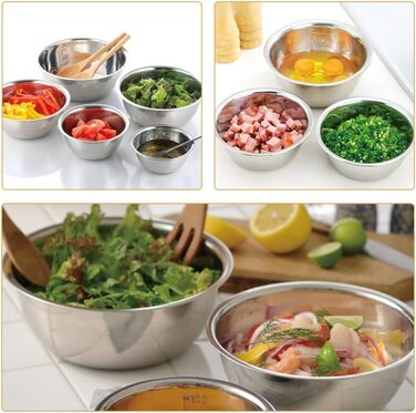 Набір з 5 чаш для перемішування GLEAVI з нержавіючої сталі: салатники, чаші для випічки, кухонні чаші для змішування та подачі, для збивання яєць