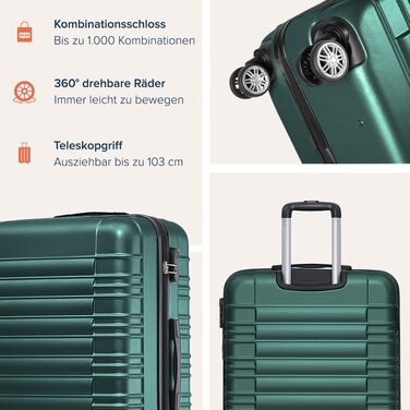 Набір валіз TRVLMORE 3 в 1: жорсткий корпус, ручна поклажа 55x40x20 см, сірий та темно-зелений