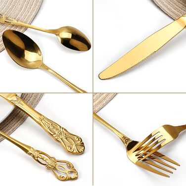 Набір столових приборів 20 предметів Vintage Palast з нержавіючої сталі на 4 особи, золотий, полірований, для посудомийної машини