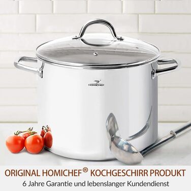 Великий суповий каструля HOMICHEF з нікелевмісної нержавіючої сталі 18,9 л з кришкою, для індукційних плит, дзеркальна поліровка, 31 см