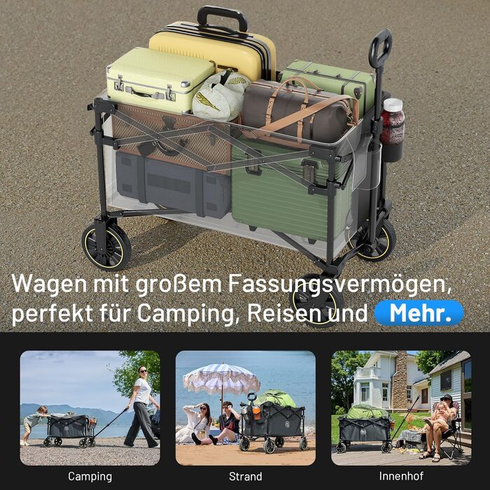 Універсальний складаний візок Timber Ridge Bollerwagen 200L з підсклянником, регульованою ручкою, для пляжу, кемпінгу, саду, максимальне навантаження 150 кг (Сірий)