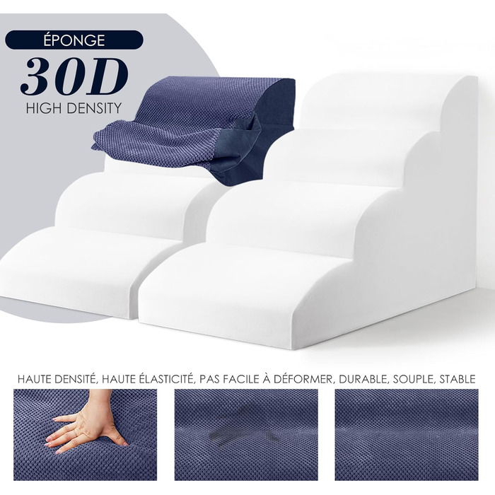 Dog Stairs for Small Dogs, 4 Steps Pet Stairs made of Foam with Waterproof Cover, Detachable Dog Ramp Cat Stairs for Sofa Bed, Send 1 Lint Roller (4 Step Blue Dog Stairs)