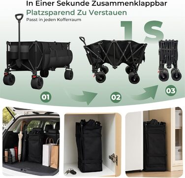 Візок-тележка JUMMICO XXXL 260л, 200кг, чорний - для пляжу, покупок, кемпінгу
