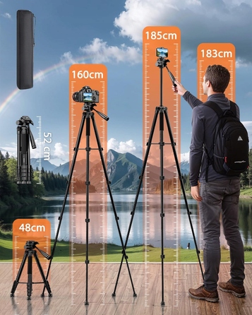 Легкий штатив для фотозйомки SHUTSMI (184 см) з сумкою та тримачем для телефону