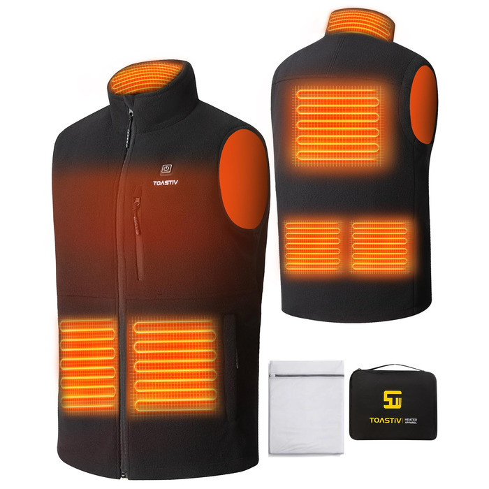 Електрична гріюча жилетка для чоловіків Polar Fleece, 6 зон нагріву, USB, Outdoor, XL, Чорний